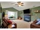 Inviting living room featuring a fireplace, vaulted ceiling, and ample natural light at 4511 Hunt Master Ct, Indianapolis, IN 46268