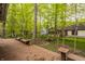 Large wooden deck overlooking a lush backyard with mature trees at 5467 Winterhazel Dr, Indianapolis, IN 46254