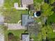 Aerial view of home showcasing backyard with above-ground pool, greenery and proximity to roadways at 615 W Stop 11 Rd, Indianapolis, IN 46217