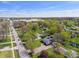 Aerial view showcasing a suburban neighborhood with mature trees and sidewalks near local commerce and featuring the home's greenery at 615 W Stop 11 Rd, Indianapolis, IN 46217