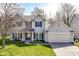 Charming two-story home featuring blue shutters and lush landscaping at 6205 Albury Dr, Indianapolis, IN 46236