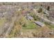 An aerial view shows the neighborhood featuring well-maintained homes with mature trees and landscaping at 10586 W School Pkwy, Carmel, IN 46280