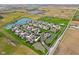 An aerial view showing a community with well-maintained homes, ponds, and mature trees in a serene environment at 1098 Extraordinary Trl, Greenfield, IN 46140