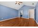 Bedroom with vaulted ceiling, ceiling fan, and hardwood floors at 1098 Extraordinary Trl, Greenfield, IN 46140