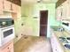 Vintage kitchen with pink cabinets, laminate countertops, and outdated appliances needing renovation at 1221 S Catherwood Ave, Indianapolis, IN 46203