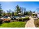 Lush backyard featuring a swimming pool, waterfall, beautiful landscaping, patio and outdoor seating areas at 12715 Norfolk Ln, Carmel, IN 46032