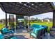 Covered patio features comfortable outdoor seating and built-in entertainment center at 2215 Golfside Dr, Lebanon, IN 46052