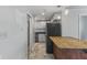 Well-lit kitchen featuring white cabinets, stainless steel appliances, and breakfast bar at 230 E 9Th St # 401, Indianapolis, IN 46204