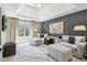 Inviting living room with plenty of seating, hardwood floors, lots of natural light and a tray ceiling at 3384 Homestretch Dr, Carmel, IN 46032
