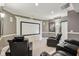 Home theater featuring a large screen, comfortable seating, and elegant trim at 3384 Homestretch Dr, Carmel, IN 46032
