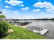 A picturesque lake view showing a dock, boats, and a well-maintained lawn from a house at 3646 Beach Blvd, Cicero, IN 46034
