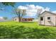 A shed sits in the well-maintained backyard of a home at 4905 Candy Spots Dr, Indianapolis, IN 46237