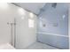 Modern shower featuring a rain shower head and blue accents at 5682 Upper Garden Way, Zionsville, IN 46077
