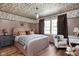 A charming bedroom with floral wallpaper and a plush pink bed, creating a cozy retreat at 5946 N New Jersey St, Indianapolis, IN 46220