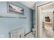 Well-lit bathroom space showcasing fresh blue paint and modern fixtures at 7786 Harbour Isle, Indianapolis, IN 46240