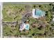 Aerial shot showcasing a home with a pool and a separate building with a green roof, surrounded by lush greenery at 8551 E 300 S, Zionsville, IN 46077