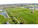 A sprawling green space is shown in this aerial view, with walking paths and recreational amenities nearby at 1051 Margate Dr, Greenwood, IN 46143