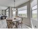 Cozy breakfast nook with a round table and views of the backyard through bright windows at 1051 Margate Dr, Greenwood, IN 46143