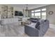 Inviting living room with built-in shelving, large windows, and comfortable seating arrangement at 1051 Margate Dr, Greenwood, IN 46143