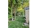 Green backyard with trees and a swing set at 17027 Rainier Cir, Westfield, IN 46062
