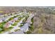 Aerial view of a subdivision showcasing well-maintained homes with green lawns, surrounded by lush trees at 5924 Skyward Ln, Indianapolis, IN 46234