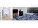 Bedroom with dark headboard, and view to the stairs at 5937 Terrytown Pkwy, Indianapolis, IN 46254