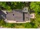 Aerial view of the home with a patio including a fire pit and outdoor seating at 654 E 79Th St, Indianapolis, IN 46240