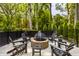 Inviting stone fire pit with Adirondack chairs on a backyard patio surrounded by trees at 654 E 79Th St, Indianapolis, IN 46240