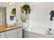 Bright bathroom with a large tub and decorative hanging plant at 7323 Elm Ridge Dr, Indianapolis, IN 46236