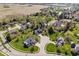 Aerial view of a neighborhood featuring mature trees, landscaping, and lush green lawns at 10417 Mayapple Ct, Noblesville, IN 46060