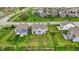 An aerial view of backyards of newly built homes with green lawns, playsets, and well-kept landscaping at 10811 Wild Orchard Ln, Indianapolis, IN 46239