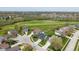 Beautiful aerial shot of the home's location, backing up to the green open space of the adjacent golf course at 10844 Bentwater Ln, Fishers, IN 46037