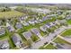 Aerial view of a residential neighborhood with green lawns and tree-lined streets at 123 Thistlewood Dr, Greenfield, IN 46140