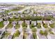 Beautiful aerial view of homes in a suburban neighborhood with ponds and green spaces at 132 Thistlewood Dr, Greenfield, IN 46140