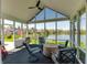Enclosed sunroom with a vaulted ceiling, stylish chairs, and views of the beautiful lake at 14386 Salem E Dr, Carmel, IN 46033