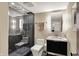 Modern bathroom featuring sleek fixtures, frameless glass shower, and a contemporary vanity at 4000 N Meridian St # 9E, Indianapolis, IN 46208