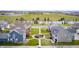 An aerial view of a serene neighborhood with lush green spaces, a pond, and well-maintained landscaping at 5954 Crowley Pkwy, Whitestown, IN 46075