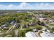 A wide aerial view showing houses and buildings in a tree-filled neighborhood during the day under a blue sky at 911 W Washington Ave, Shelbyville, IN 46176