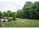 Serene backyard featuring a well-maintained lawn, lush landscaping, and a patio with a fire pit at 13717 Van Buren Pl, Fishers, IN 46038