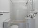 The bathroom features a shower over tub combination and modern fixtures, creating a clean and functional space at 1378 Hannibal St, Noblesville, IN 46060