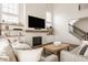 Open concept living room with high ceilings, a fireplace, and a staircase at 15655 Woodford Dr, Westfield, IN 46074