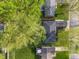 Aerial view of a well-maintained residential area with lush green lawns and mature trees, showing roof lines at 165 N 9Th St, Zionsville, IN 46077