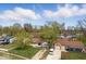 An aerial view of a cozy single-Gathering home showcasing a car parked in the driveway and mature trees at 2219 N Webster Ave, Indianapolis, IN 46219