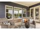 Inviting covered patio offers a cozy seating area with views of pool and picturesque backyard at 2785 W High Grove Cir, Zionsville, IN 46077