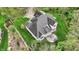 An aerial shot of the home showcasing its backyard patio and lush green lawn at 5212 Knollton Rd, Indianapolis, IN 46228