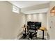 Basement office with desk and multiple monitors, office chair, and recessed lighting at 5611 N Delaware St, Indianapolis, IN 46220