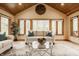 Inviting living room with wood ceiling, large windows offering natural light, and comfortable seating arrangement at 8901 Shetland Ln, Indianapolis, IN 46278