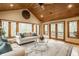 Comfortable living room with wood paneled ceiling, large windows, hardwood floors, and stylish decor at 8901 Shetland Ln, Indianapolis, IN 46278