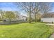 Beautiful backyard with a well-kept lawn, mature trees, and a fence for privacy at 9688 Amber Glow Ct, Fishers, IN 46037