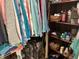 Full closet with shelving, hanging rods and suitcase at 11875 Buck Creek Cir, Noblesville, IN 46060